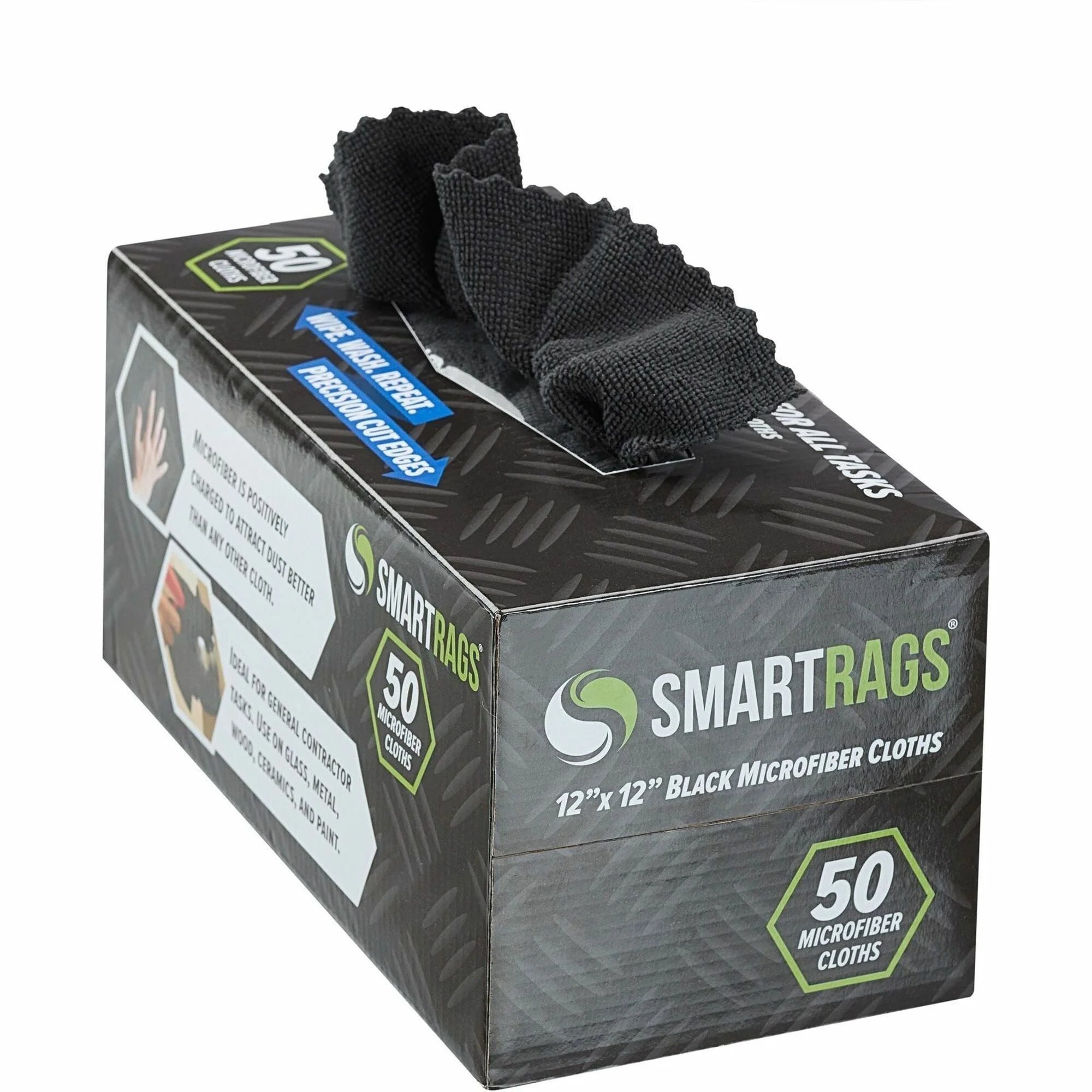 Monarch Smart Rags Microfiber Cloths - 50 / Box - 12’’ x Black - Sponges Cleaning Pads & Wipers