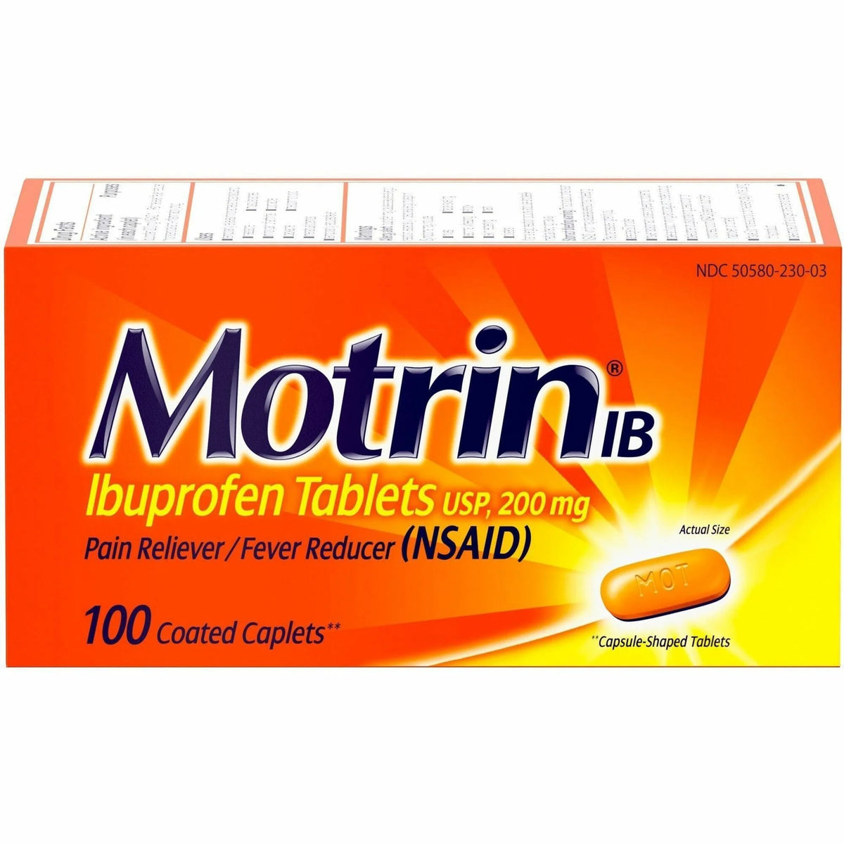 Motrin IB Ibuprofen Tablets - Relief for Fever Cold Headache & More - 100 - Medications