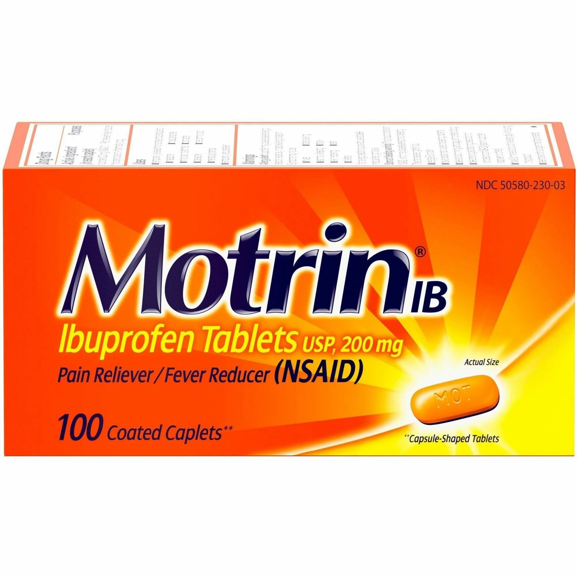 Motrin IB Ibuprofen Tablets - Relief for Fever Cold Headache & More - 100 - Medications