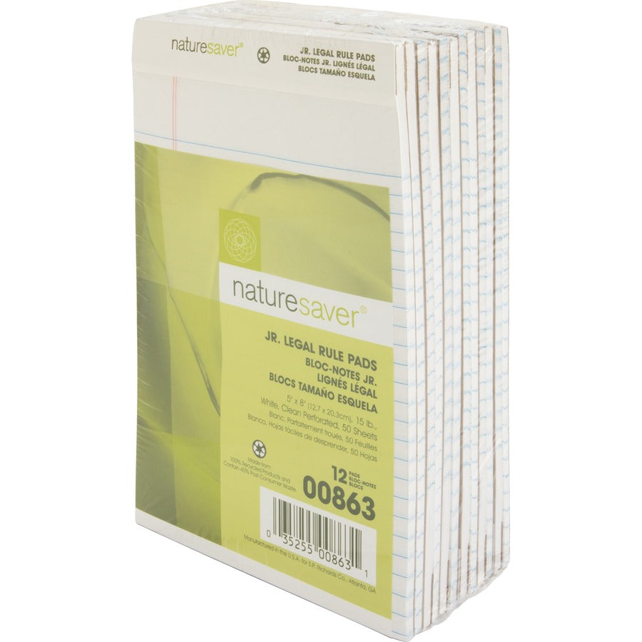 Nature Saver 100% Recycled White Jr. Rule Legal Pads - Jr.Legal - Left