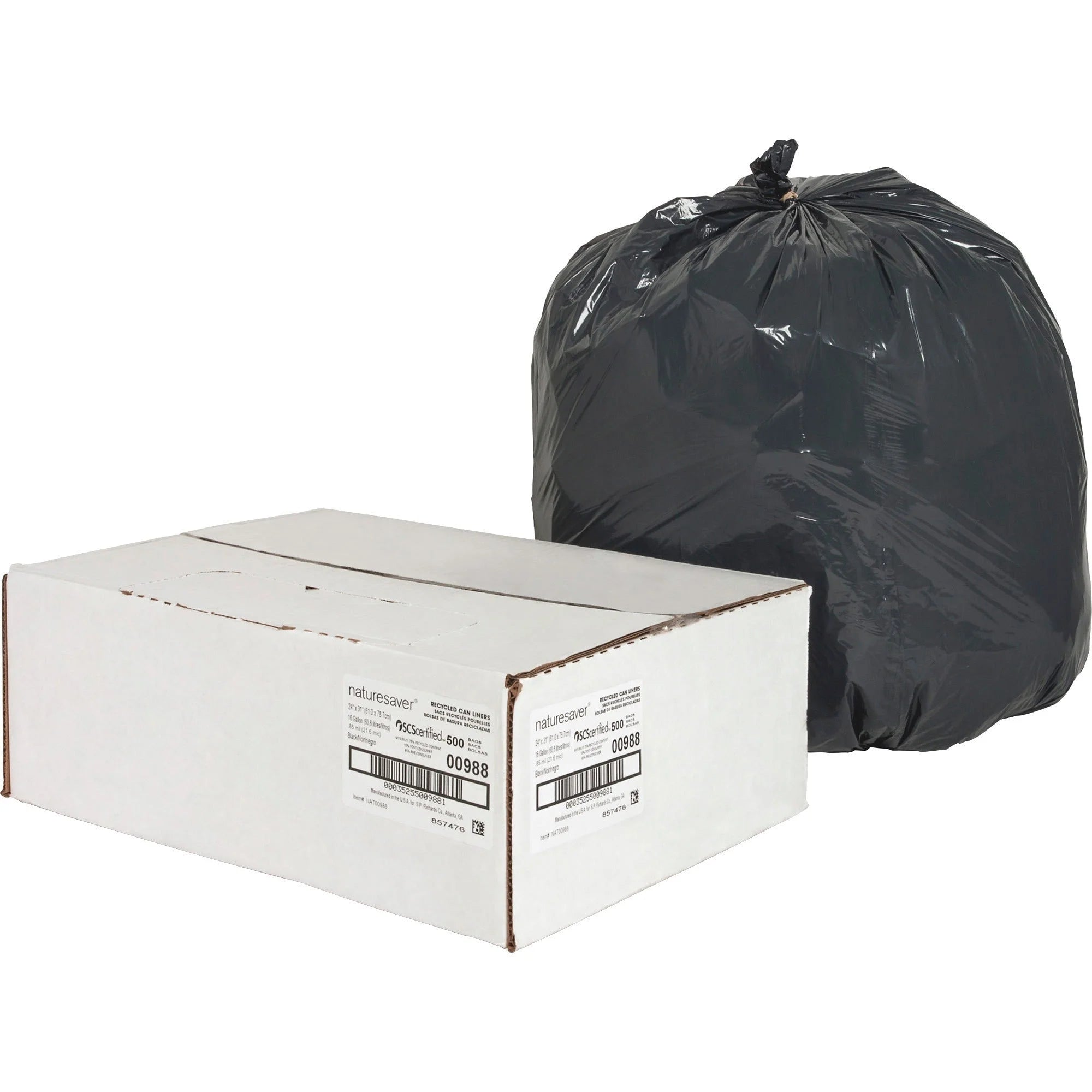Nature Saver 16 gal Black Can Liners - Small Size 0.85 mil Thickness - Trash Bags &