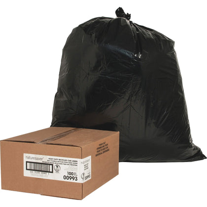 Nature Saver Black Can Liners: Medium 33 gal - 1.65 mil - Recycled - 100/Carton - Trash Bags & Liners