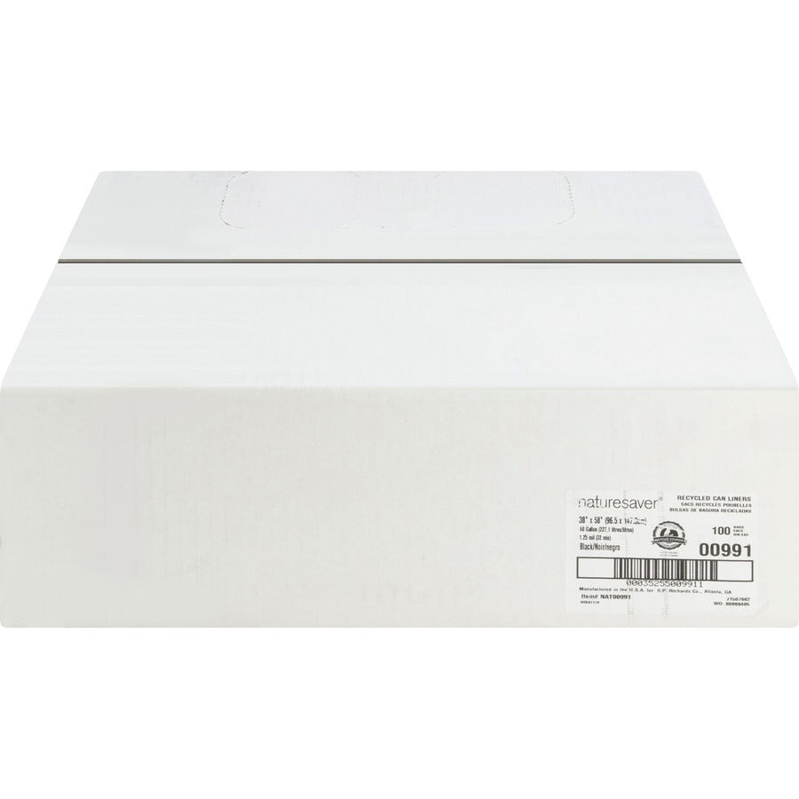 Nature Saver Black Low-density Recycled Can Liners - Extra Large Size - 60 gal Capacity - 38’’ Width x 58’’ Length