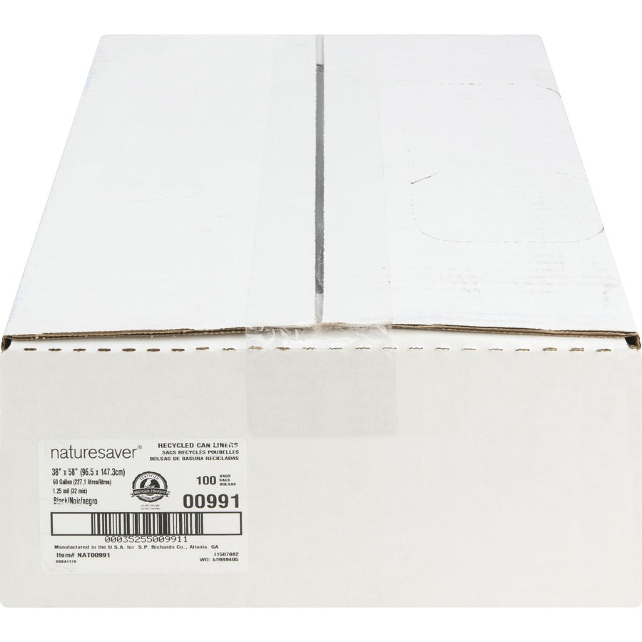 Nature Saver Black Low-density Recycled Can Liners - Extra Large Size - 60 gal Capacity - 38’’ Width x 58’’ Length