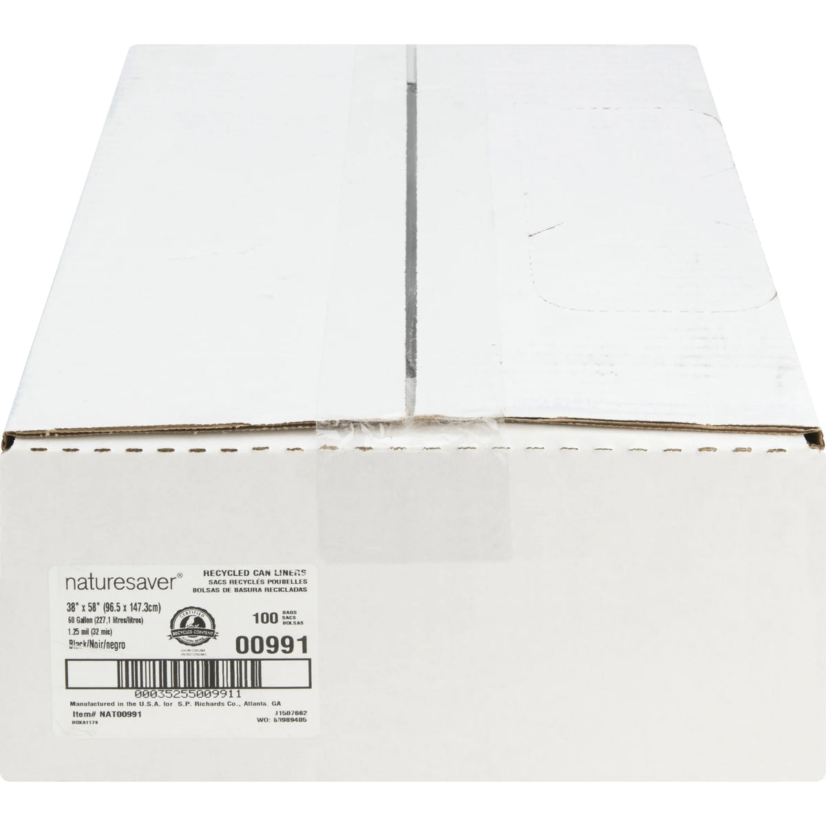 Nature Saver Black Low-density Recycled Can Liners - Extra Large Size - 60 gal Capacity - 38’’ Width x 58’’ Length