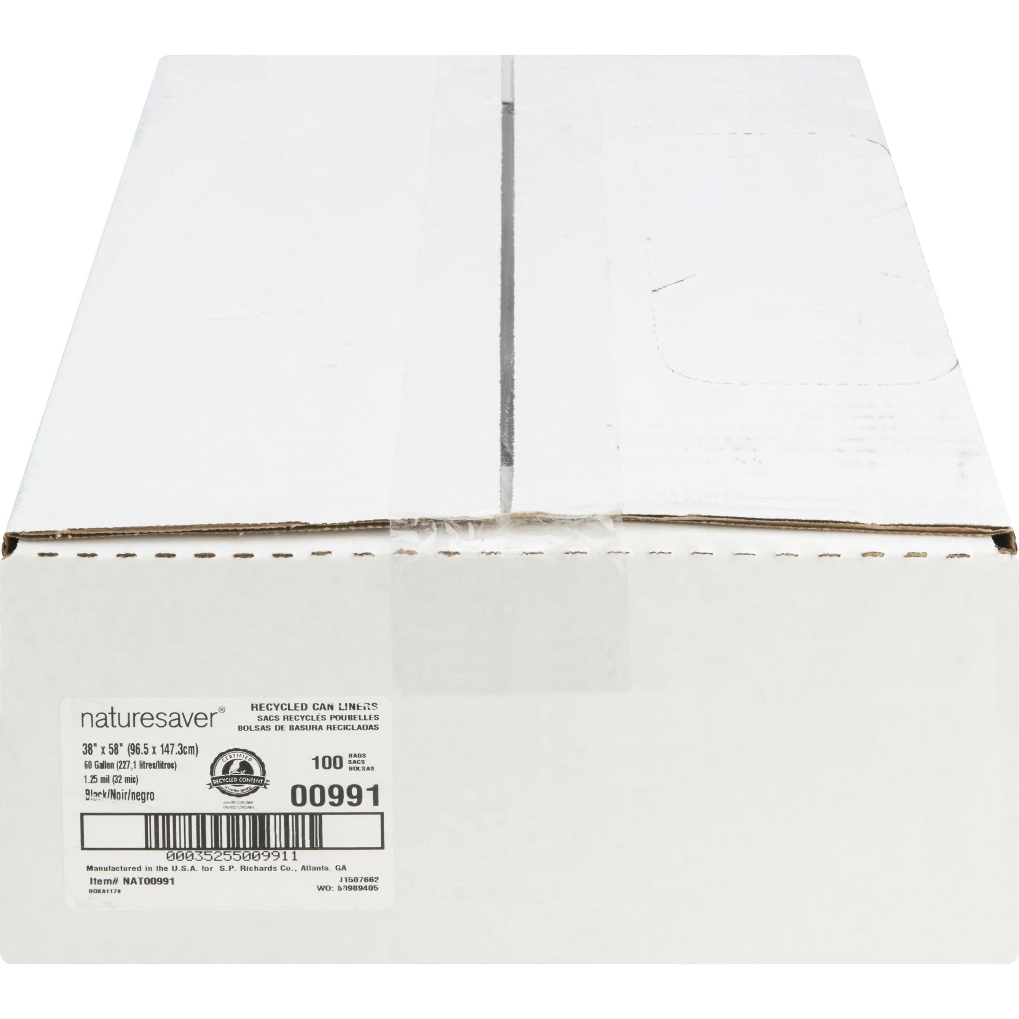 Nature Saver Black Low-density Recycled Can Liners - Extra Large Size - 60 gal Capacity - 38’’ Width x 58’’ Length