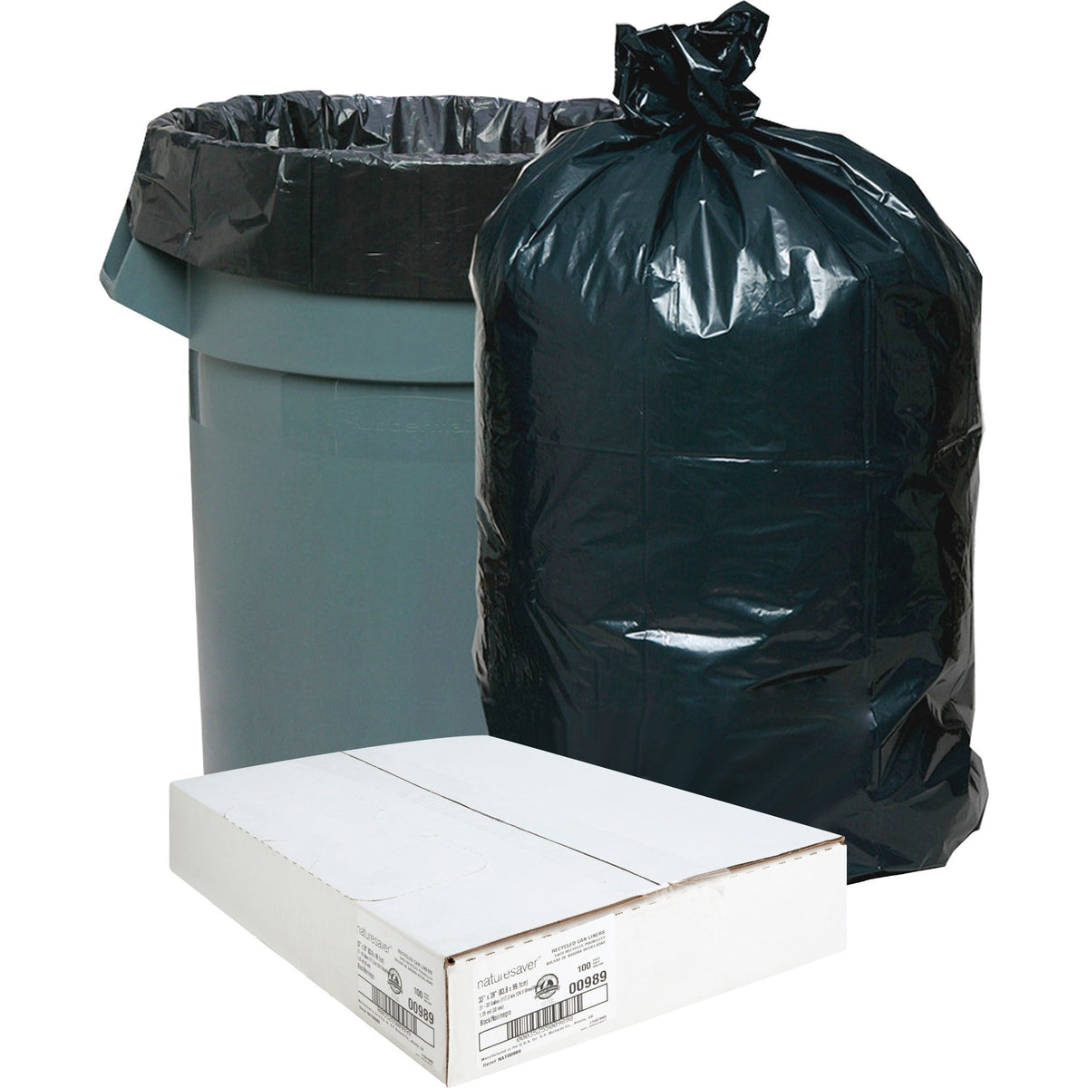 Nature Saver Black Recycled Can Liners - Medium Size 33 gal - 100/Carton - Trash Bags &