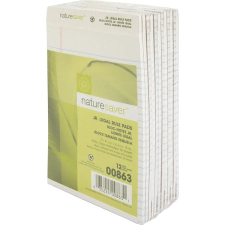 Nature Saver Jr. Rule Legal Pads - 100% Recycled - 5’’ x 8’’ - 1 Dozen - Letter &