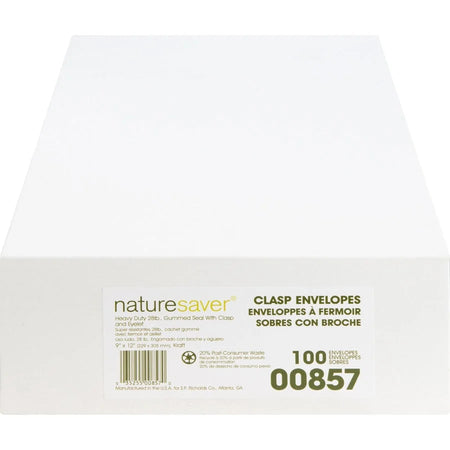 Nature Saver Recycled Clasp Envelopes: #90 9x12 28 lb Yellow Kraft - 100/Box - Envelopes
