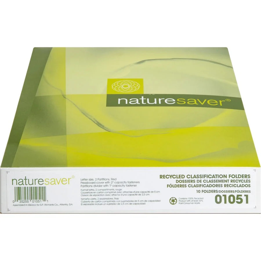 Nature Saver Recycled Classification Folder - Red 2/5 Tab Cut 25 pt. - 10/Box - Folders