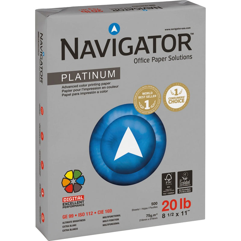 Navigator Platinum Office Multipurpose Paper - Bright White - 99 Brightness - Letter - 8 1/2’’ x 11’’ - 20 lb Basis