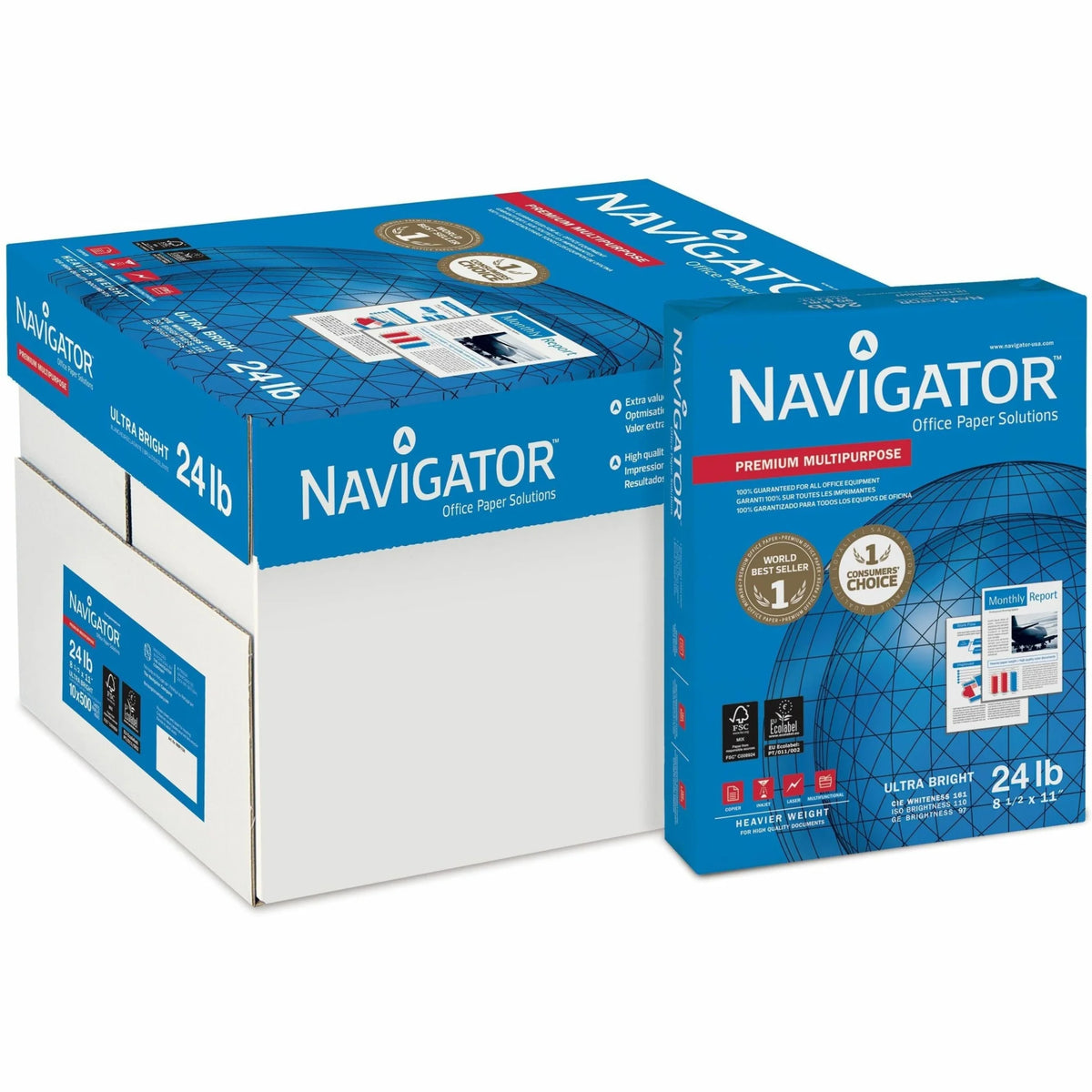 Navigator Premium Multipurpose Paper: Extra Opacity Bright White 24 lb - 500 Sheets/Ream - Copy & Printer Paper
