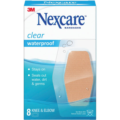 Nexcare Waterproof Bandages: Knee & Elbow Protection - Clear 8/Box - Bandages Wraps