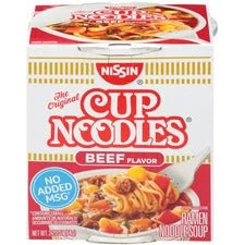 NISSIN FOODS Top Ramen Beef Cup Noodles - Savory - 2.25 oz - 12/Carton - Snacks