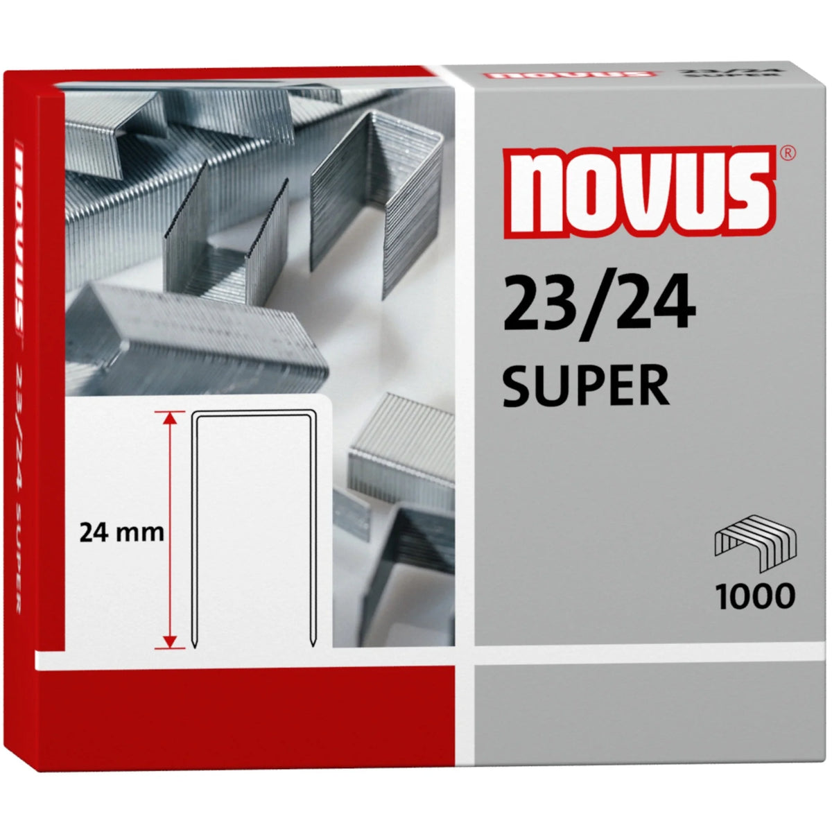 Novus 23/24 Super Heavy Duty Staples - 15/16’’ Leg - Silver - Steel - 1000 / Carton - & Staple Removers