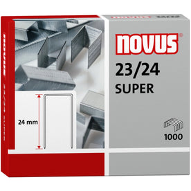 Novus 23/24 Super Heavy Duty Staples - 15/16’’ Leg - Silver - Steel - 1000 / Carton - & Staple Removers
