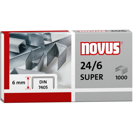 Novus 24/6 Super Premium Staples - Silver Steel - 15/64’’ Leg - 1000/Carton - & Staple Removers