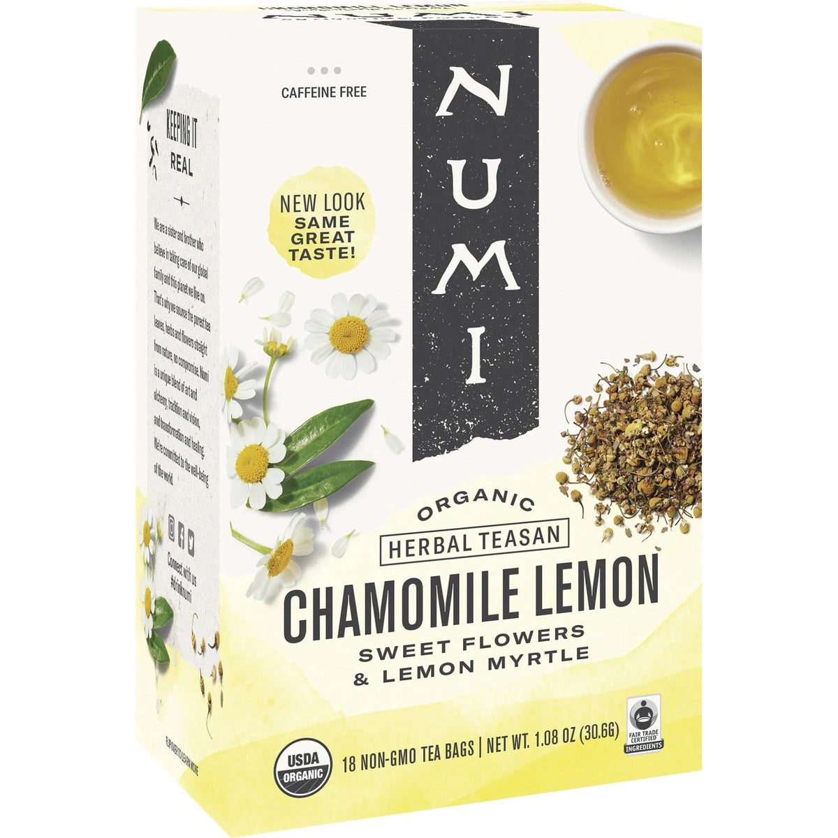 Numi Organic Chamomile Lemon Herbal Tea: Soothing Blend in 18 Tea Bags