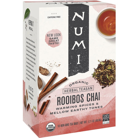 Numi Organic Rooibos Chai Black Tea: Spiced Tea Bags - 18 Count Box