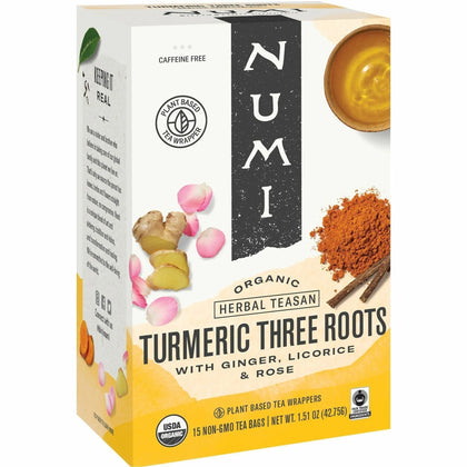 Numi Organic Turmeric Three Roots Herbal Tea Bags - 1.4 oz - 12/Box
