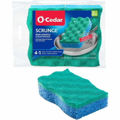 O-Cedar Scrunge Non-Scratch Scrub Sponge - Gentle Cleaning - 2 Pack - Brushes