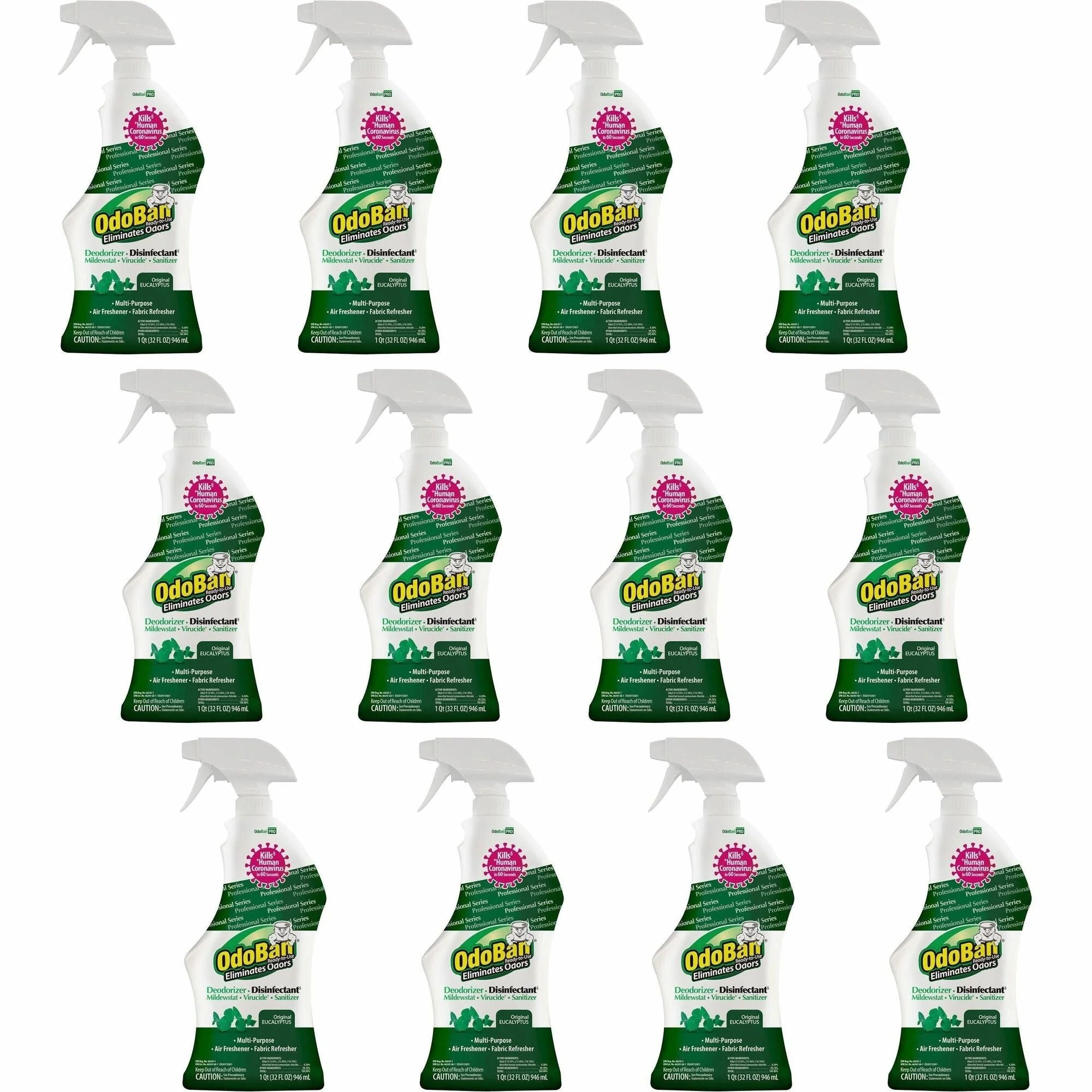 OdoBan Eucalyptus Deodorizer Spray - 32 oz - Freshen & Disinfect - 12/Carton - Disinfectants