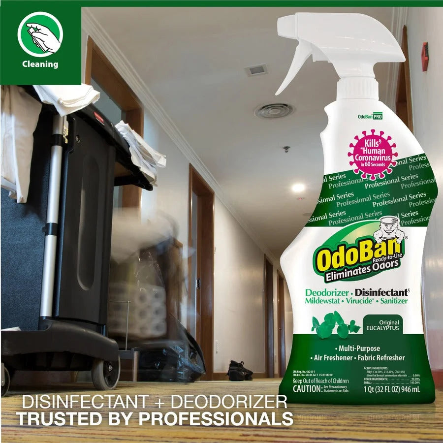 OdoBan Eucalyptus Deodorizer Spray - 32 oz - Freshen & Disinfect - 12/Carton - Disinfectants