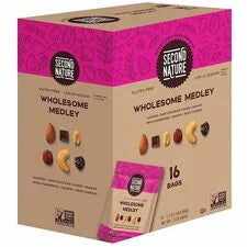 Office Snax Wholesome Medley Trail Mix - Low Sodium Snack Pack - 1.50 oz - 16/Box - Snacks