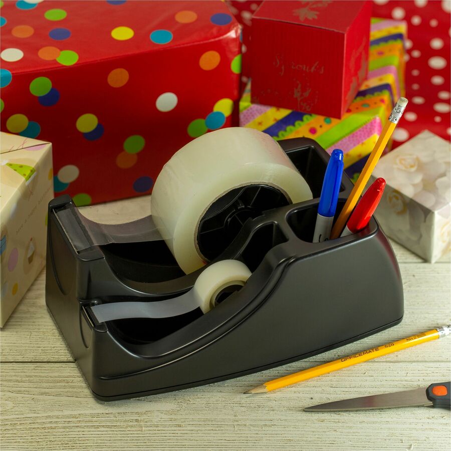 Officemate 96690 Deluxe Heavy Duty Two Roll Tape Dispenser - Holds Total 2 Tape(s) - Black - 1 Each - Dispensers