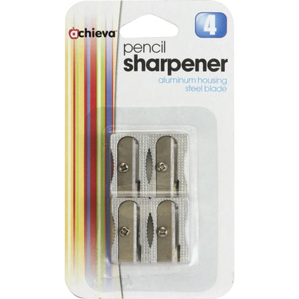 Officemate Achieva Handheld Metal Pencil Sharpeners - Metallic Silver - 4/Pack