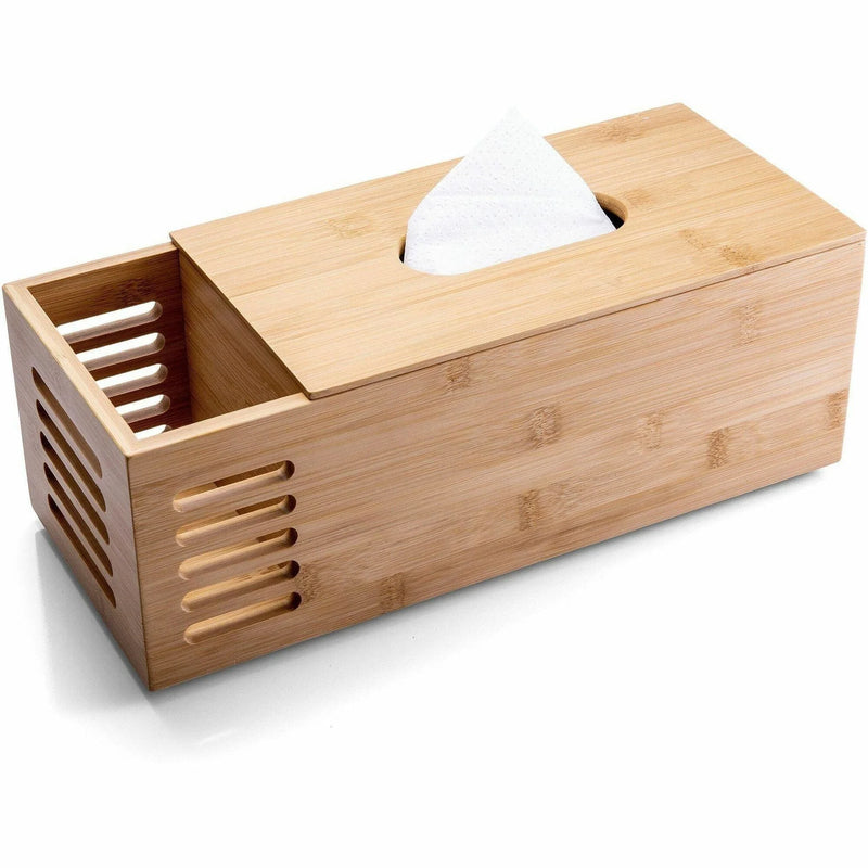 Officemate Bamboo Tissue Box: Natural Biodegradable & Non-Slip - Facial Tissues