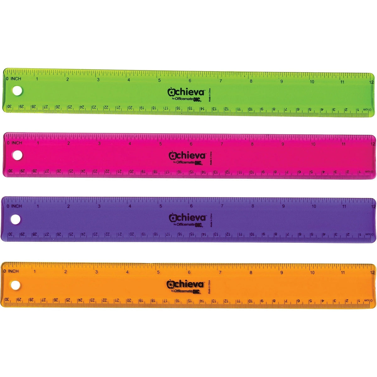Officemate Flexible Rulers: 12’’ Length x 1.3’’ Width - Plastic - Imperial & Metric - Assorted Colors - 12 Pack - Rulers