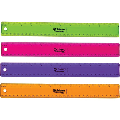 Officemate Flexible Rulers: 12’’ Length x 1.3’’ Width - Plastic - Imperial & Metric - Assorted Colors - 12 Pack - Rulers