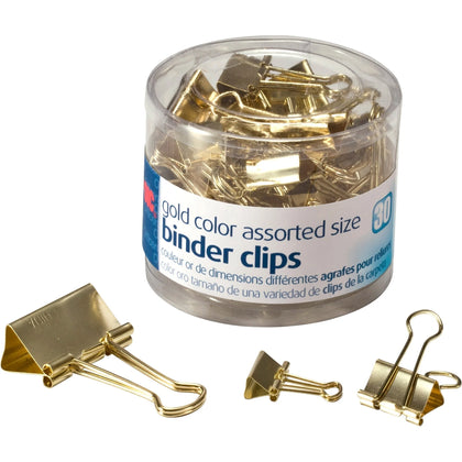 Officemate Gold Binder Clips - Assorted Sizes - 30 Pack - Bulldog