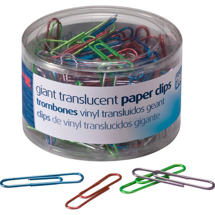 Officemate Jumbo Vinyl Paper Clips - 2’’ Length - Assorted Colors - 200/Pack