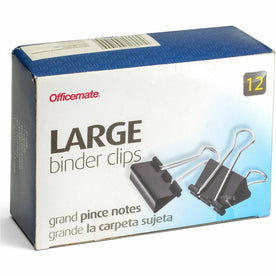 Officemate Large Binder Clips: 2’’ Width 1’’ Capacity Black - 12/Box - Bulldog Clips