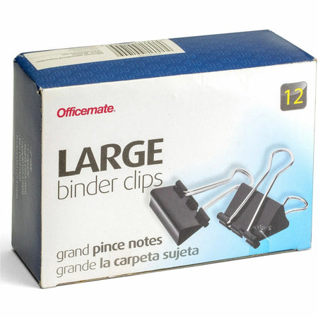 Officemate Large Binder Clips: 2’’ Width 1’’ Capacity Black - 12/Box - Bulldog Clips