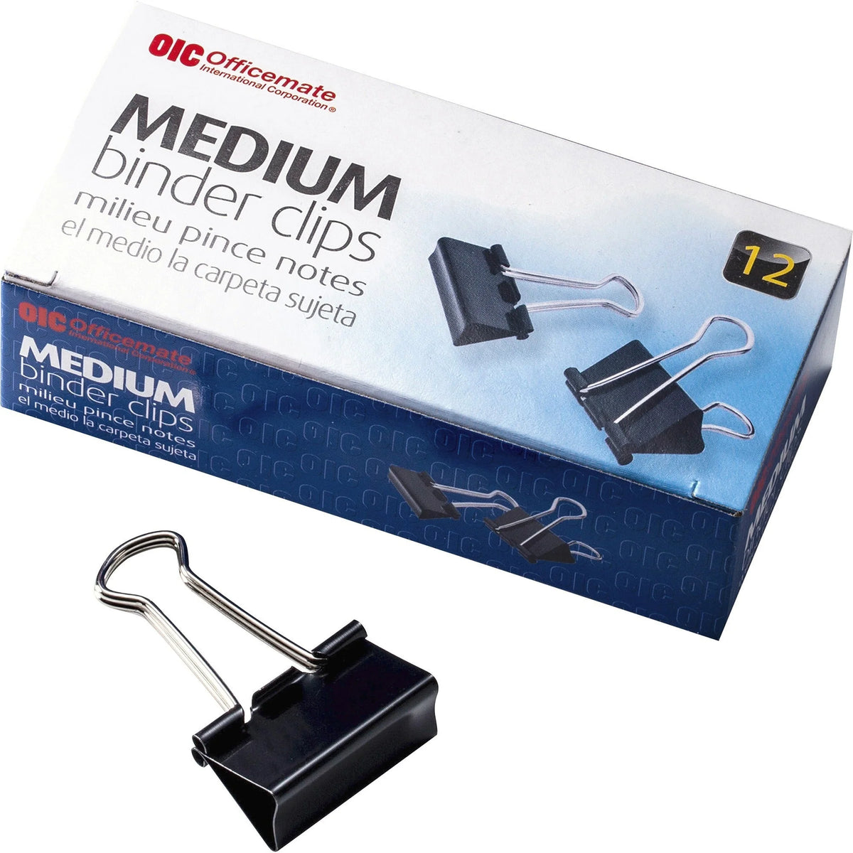 Officemate Medium Binder Clips - 0.62’’ Size Capacity - Corrosion Resistant - Black - 12/Box - Bulldog