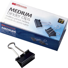 Officemate Medium Binder Clips - 0.62’’ Size Capacity - Corrosion Resistant - Black - 12/Box - Bulldog