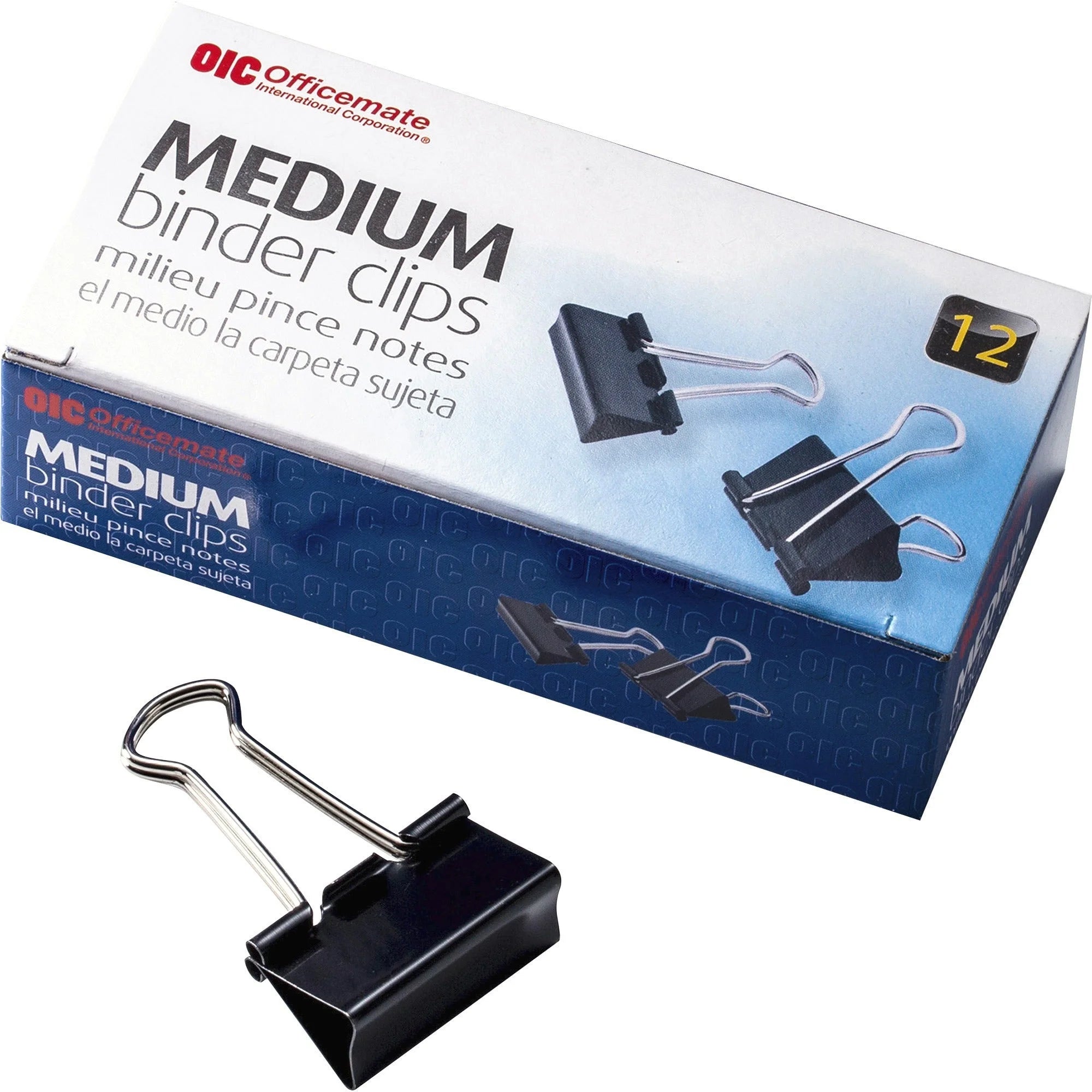 Officemate Medium Binder Clips - 0.62’’ Size Capacity - Corrosion Resistant - Black - 12/Box - Bulldog