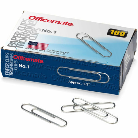 Officemate Paper Clips: No. 1 Silver Steel 100/Box 10 Packs - Clips