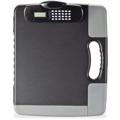 Officemate Portable Storage Clipboard with Calculator - Heavy Duty Plastic - Charcoal Black - Clipboards