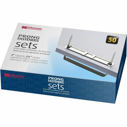 Officemate Prong Fasteners: Standard 2.8’’ Length 2’’ Capacity - Silver Steel - 50/Box - Paper Fasteners & Clamps