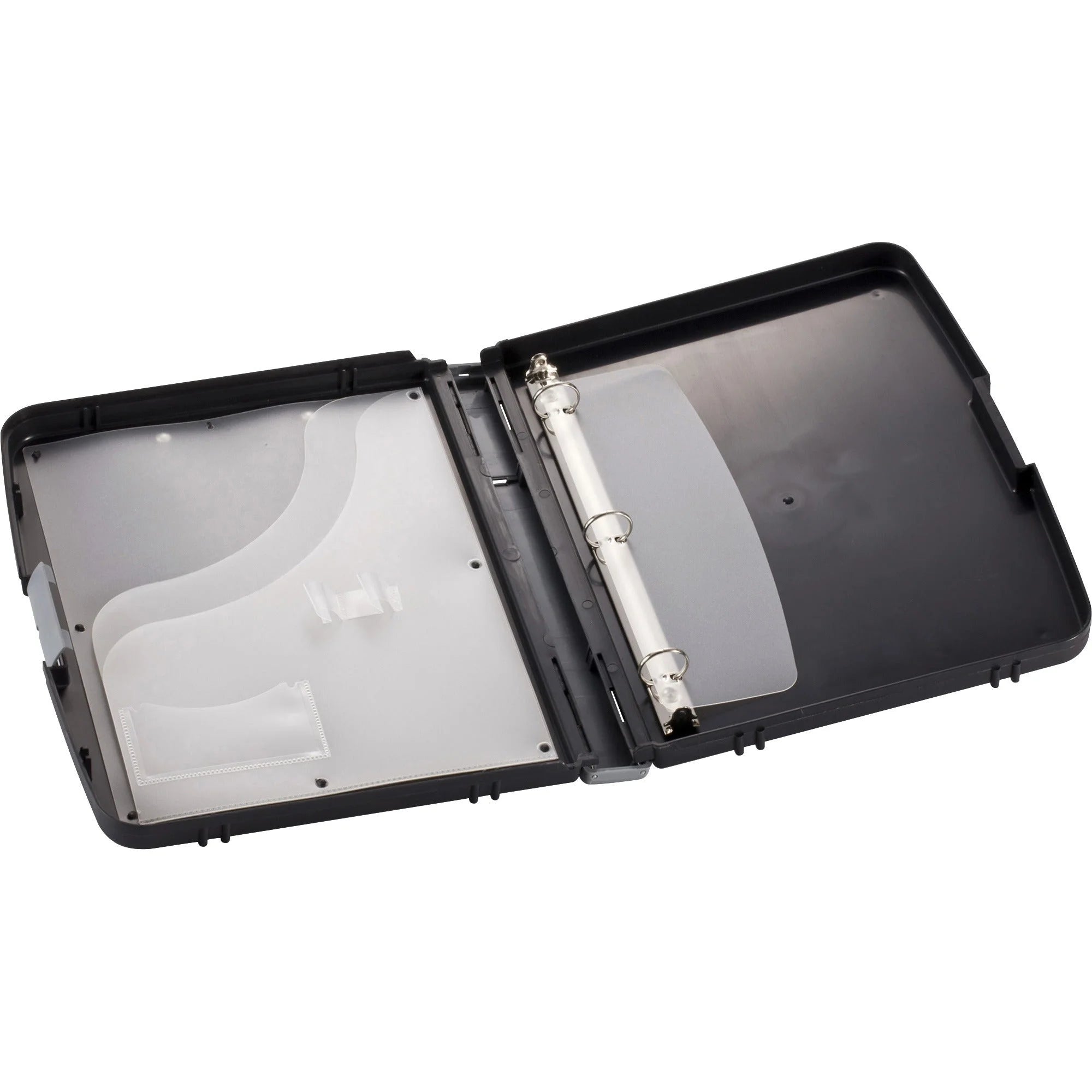 Officemate Ringbinder Clipboard Storage Box: Charcoal Plastic 8.5’’ x 11’’ - Spring Clip - Convenient Organization