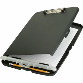 Officemate Slim Clipboard Storage Box: Wood Charcoal 0.50’’ Clip 8 1/2’’ x 11’’ - Organize Paper Form Notepad Pencil