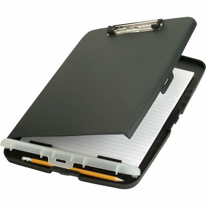 Officemate Slim Clipboard Storage Box: Wood Charcoal 0.50’’ Clip 8 1/2’’ x 11’’ - Organize Paper Form Notepad Pencil