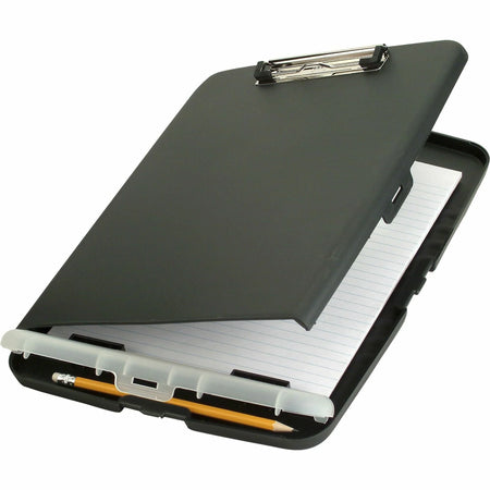 Officemate Slim Clipboard Storage Box: Wood Charcoal 0.50’’ Clip 8 1/2’’ x 11’’ - Organize Paper Form Notepad Pencil