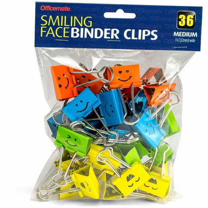 Officemate Smiling Face Binder Clips: Colorful Medium Clips for Home & Office - Bulldog