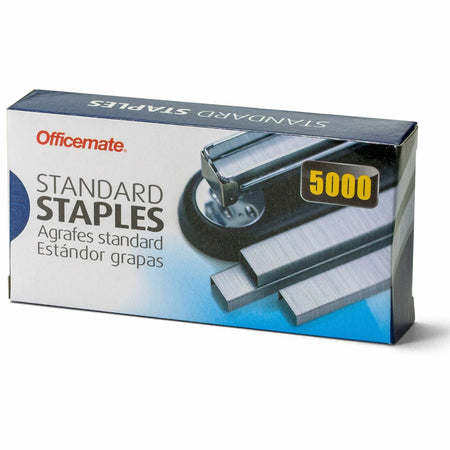 Officemate Standard Staples: 1/4’’ Leg Chisel Point - 5000/Box - Staples & Staple Removers