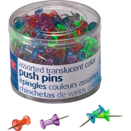 Officemate Translucent Pushpins: Assorted Steel 0.5’’ Length x 0.3’’ Diameter - Board & Easel Accessories